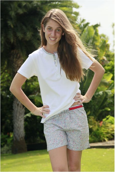 Pyjashort Femme Vanille ImpGris Fleur