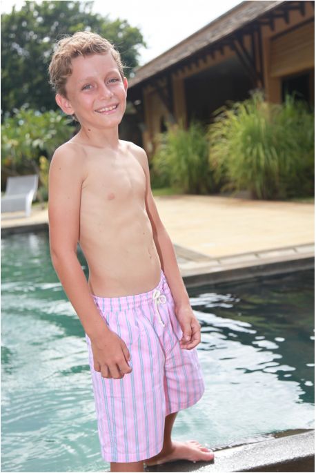 Maillot Boxer Garçon Poisson Rose Rayé Bleu