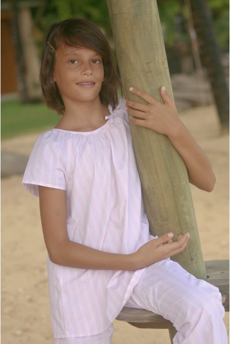 Pyjama Fille Alphège rose et blanc