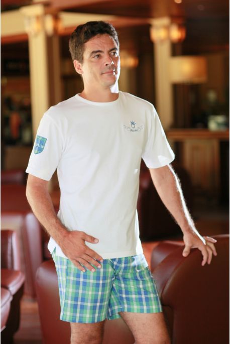 Pyjama Homme Senior écossais ciel pomme