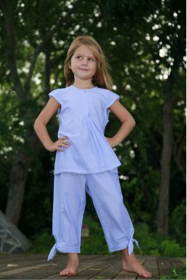 Pyjama Fille Béatrice Chambray Rayé Bleu