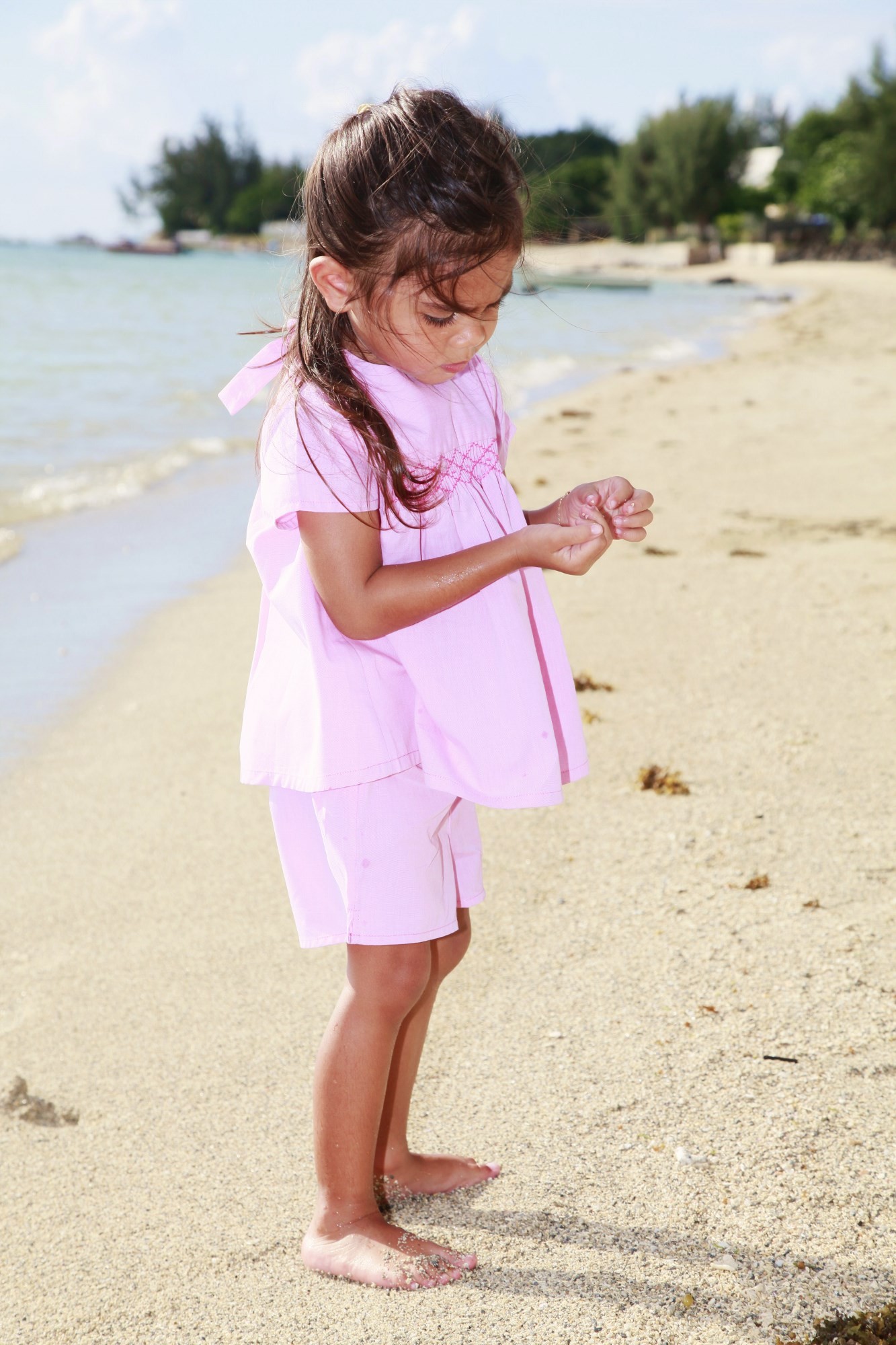 Girls Pink Chambray Short Pyjama L orangerie
