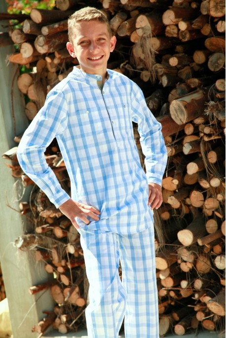 Hemelsblauw ruitje Pyjama voor jongens
