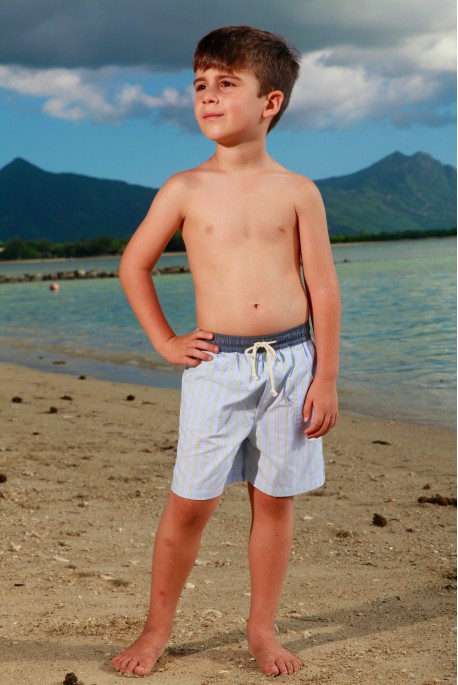 Maillot de bain Garçon Poisson à rayures ciel et vert pomme