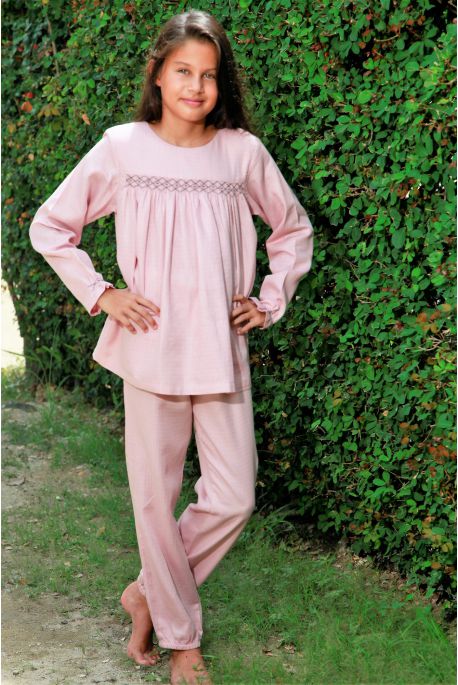 Pyjama Long pour Fille en tissu Lange Vieux Rose Blandine