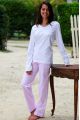 Pyjama Long à rayures rose pour Femme avec T-Shirt Victoire