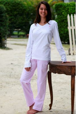 Pyjama Long à rayures rose pour Femme avec T-Shirt Victoire