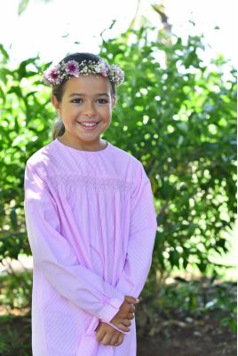 Chemise de Nuit pour Filles Hermione à rayure rose et blanc