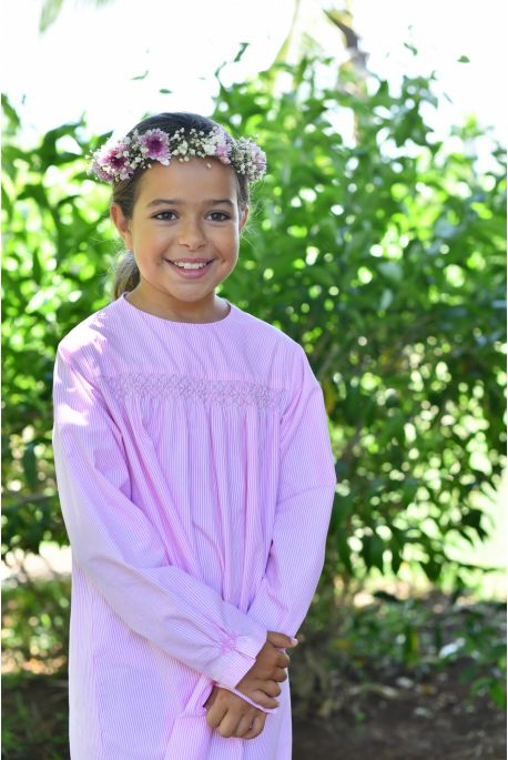 Chemise de Nuit pour Filles Hermione à rayure rose et blanc