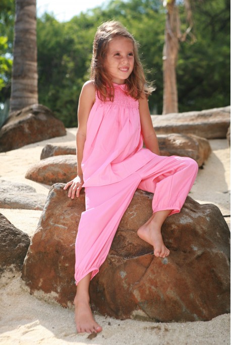 Pyjama Fille smocks sans manches Albertine fushia 242