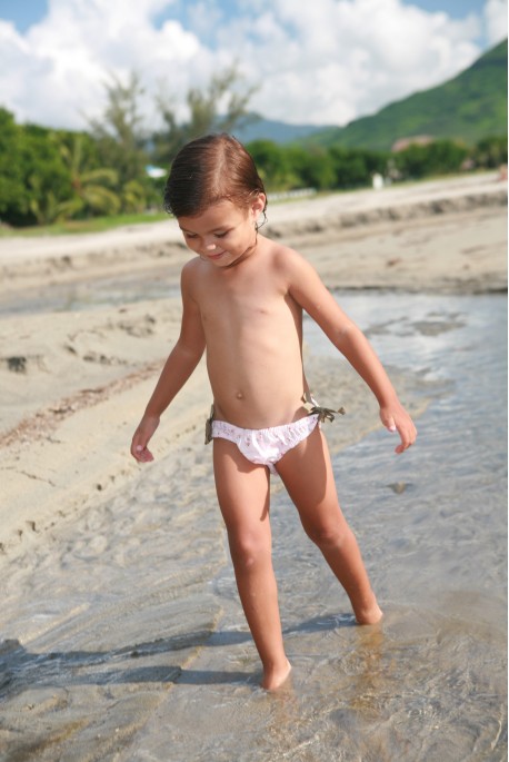 Maillot de bain Fille Culotte Coccinelle Rose Fleurs